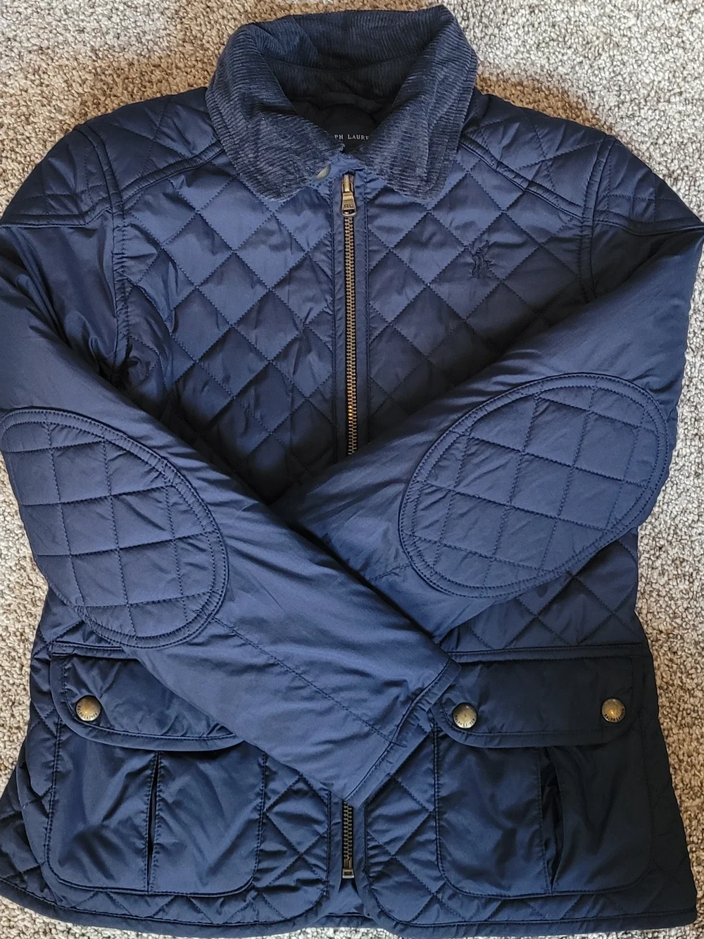 Polo Ralph Lauren Girls M 8-10 Navy Blue Quilted Peplum Barn Jacket
